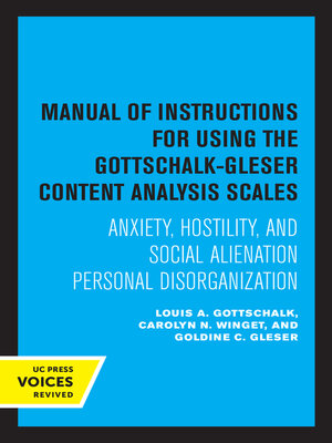 cover image of Manual of Instructions for Using the Gottschalk-Gleser Content Analysis Scales